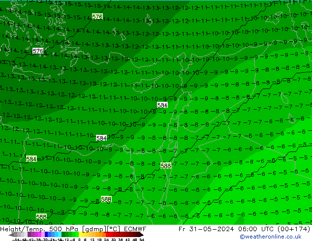 Hoogte/Temp. 500 hPa ECMWF vr 31.05.2024 06 UTC