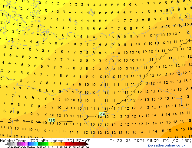 Height/Temp. 700 hPa ECMWF  30.05.2024 06 UTC