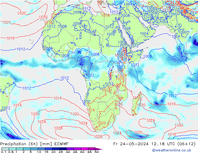 Precipitation (6h) ECMWF Pá 24.05.2024 18 UTC