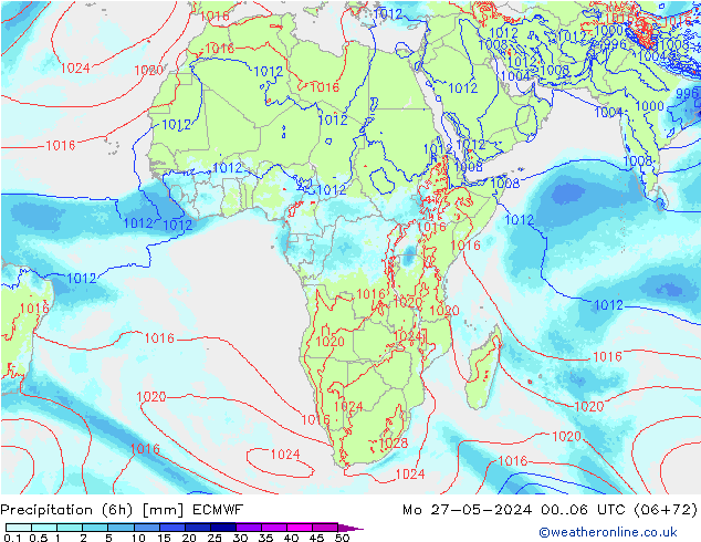Precipitation (6h) ECMWF Po 27.05.2024 06 UTC