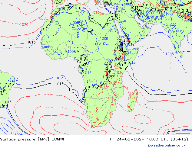 Atmosférický tlak ECMWF Pá 24.05.2024 18 UTC