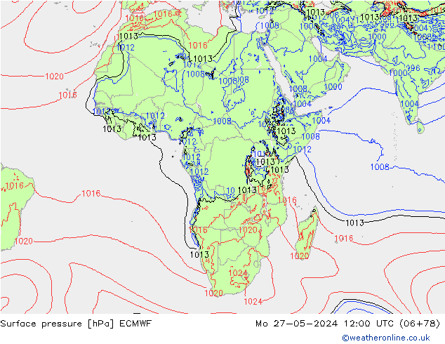 Atmosférický tlak ECMWF Po 27.05.2024 12 UTC