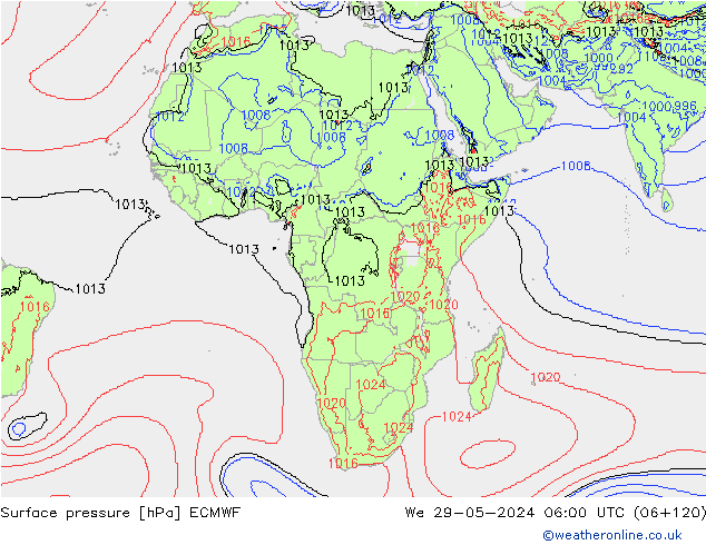 pressão do solo ECMWF Qua 29.05.2024 06 UTC