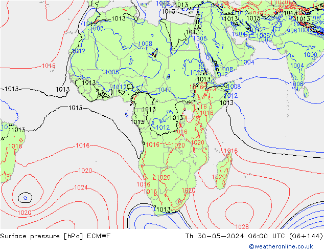 Atmosférický tlak ECMWF Čt 30.05.2024 06 UTC