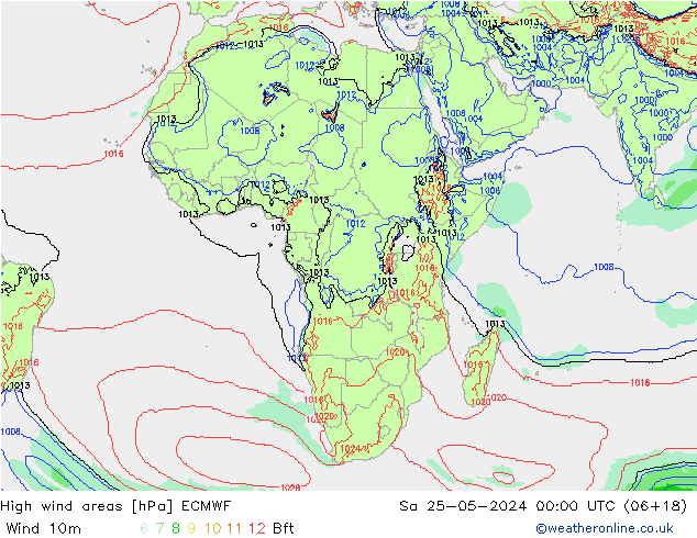 High wind areas ECMWF Sa 25.05.2024 00 UTC