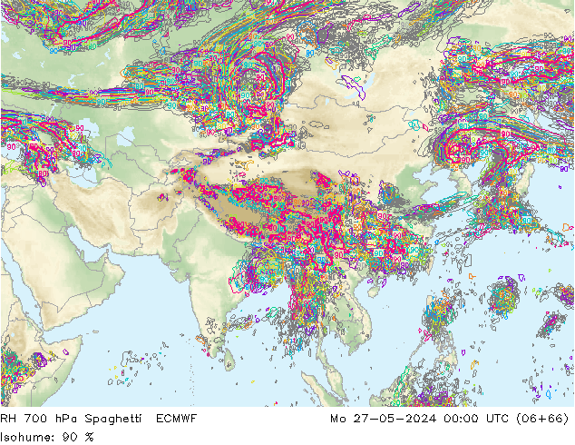 RH 700 hPa Spaghetti ECMWF lun 27.05.2024 00 UTC