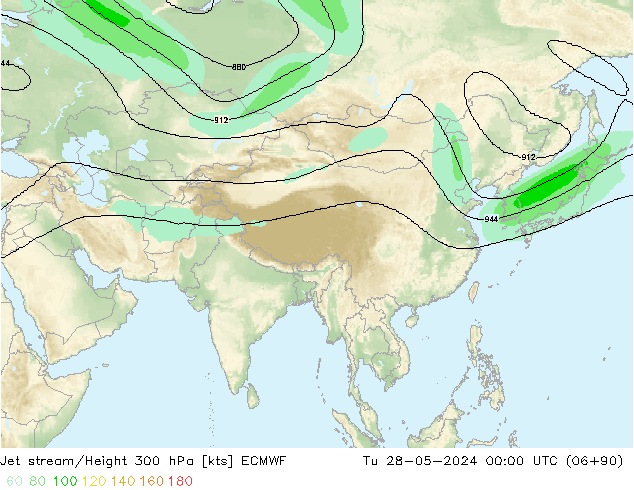 Jet stream/Height 300 hPa ECMWF Tu 28.05.2024 00 UTC