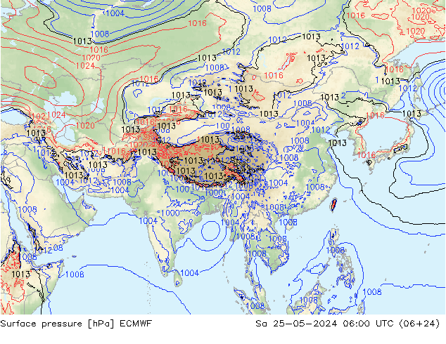 Bodendruck ECMWF Sa 25.05.2024 06 UTC