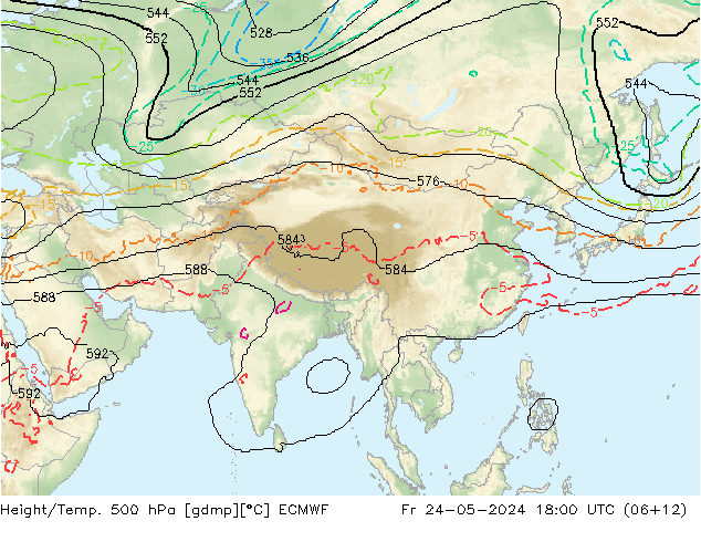 Height/Temp. 500 hPa ECMWF Fr 24.05.2024 18 UTC