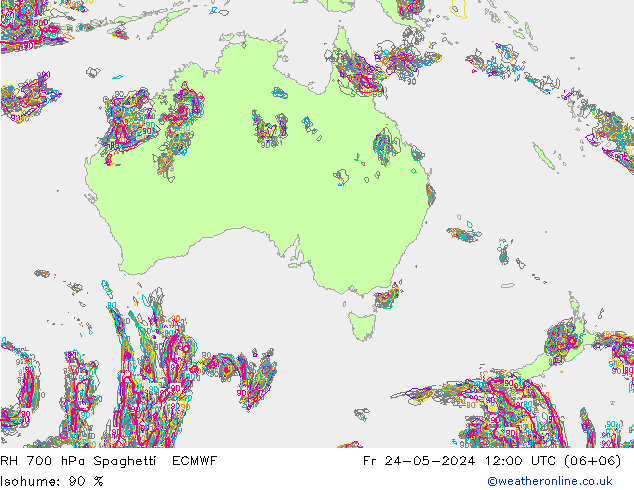 RH 700 hPa Spaghetti ECMWF ven 24.05.2024 12 UTC