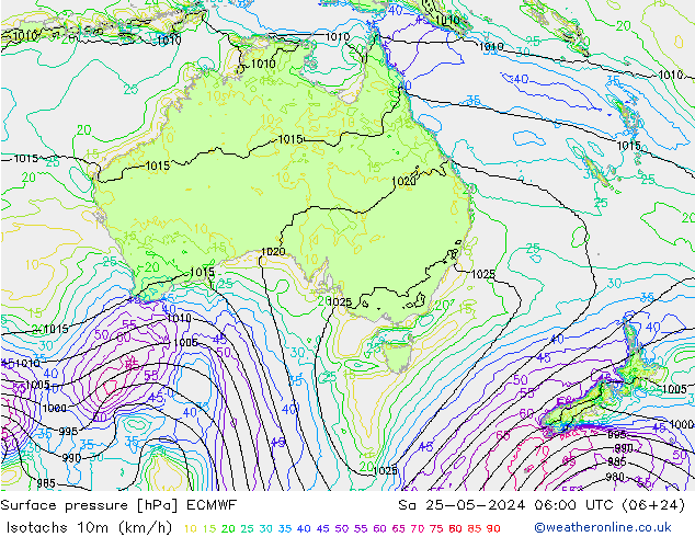 Isotachs (kph) ECMWF  25.05.2024 06 UTC