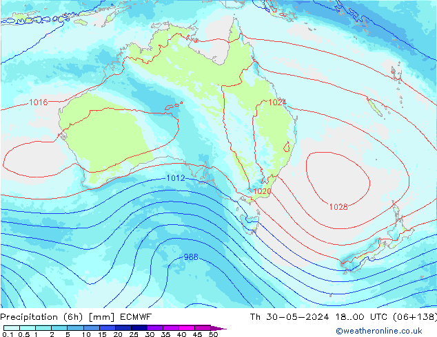 Precipitación (6h) ECMWF jue 30.05.2024 00 UTC