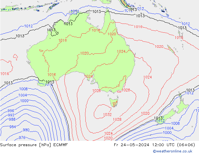 Presión superficial ECMWF vie 24.05.2024 12 UTC