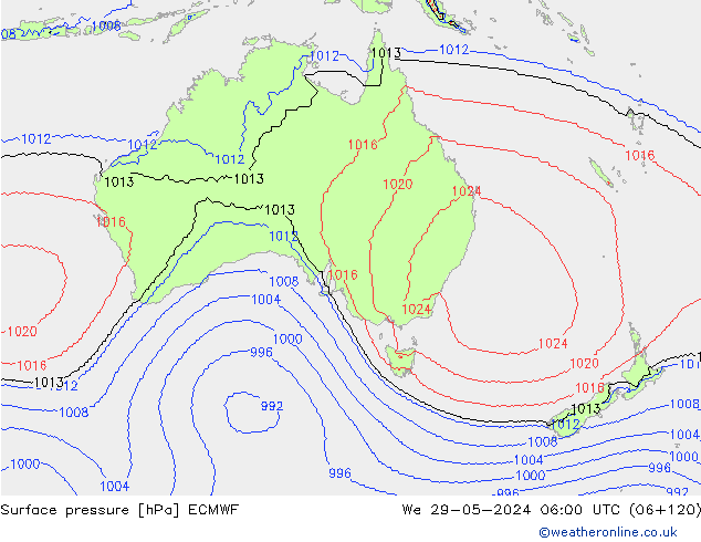 Luchtdruk (Grond) ECMWF wo 29.05.2024 06 UTC