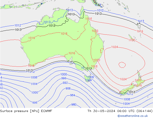 Atmosférický tlak ECMWF Čt 30.05.2024 06 UTC