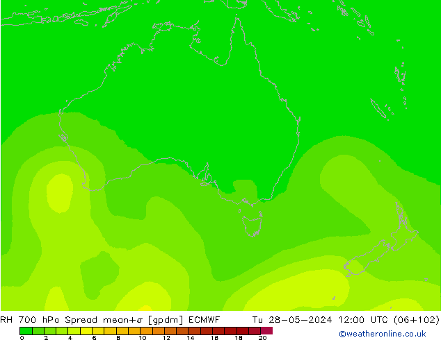 RH 700 hPa Spread ECMWF Tu 28.05.2024 12 UTC