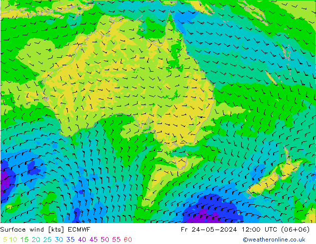 Surface wind ECMWF Fr 24.05.2024 12 UTC