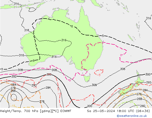 Height/Temp. 700 hPa ECMWF Sa 25.05.2024 18 UTC