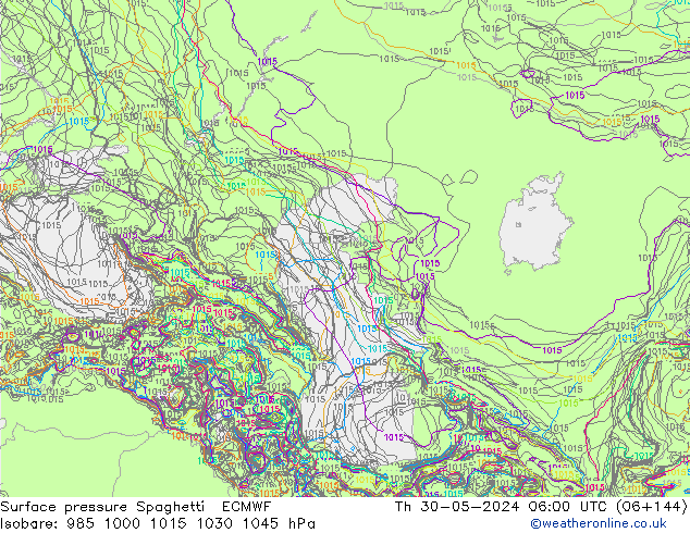 Atmosférický tlak Spaghetti ECMWF Čt 30.05.2024 06 UTC