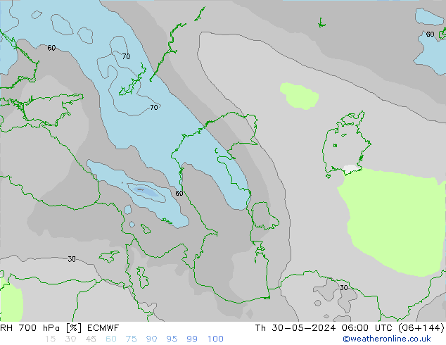 RH 700 hPa ECMWF Th 30.05.2024 06 UTC