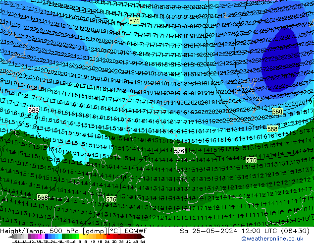 Height/Temp. 500 hPa ECMWF Sáb 25.05.2024 12 UTC