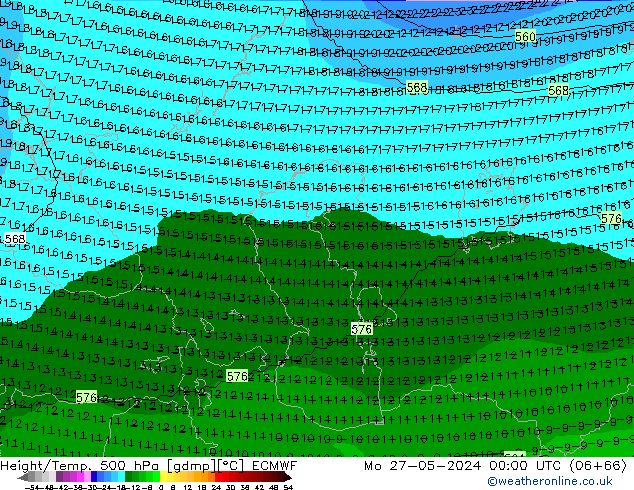 Géop./Temp. 500 hPa ECMWF lun 27.05.2024 00 UTC