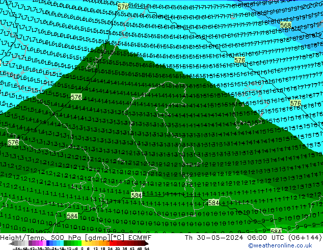 Height/Temp. 500 hPa ECMWF Th 30.05.2024 06 UTC