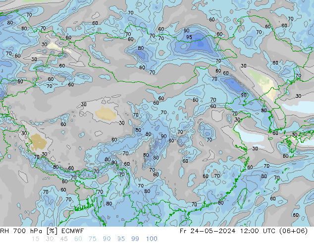 RH 700 hPa ECMWF 星期五 24.05.2024 12 UTC