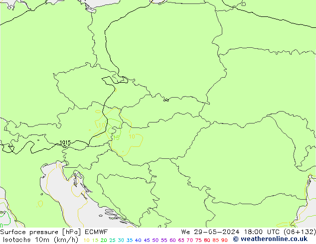 Eşrüzgar Hızları (km/sa) ECMWF Çar 29.05.2024 18 UTC