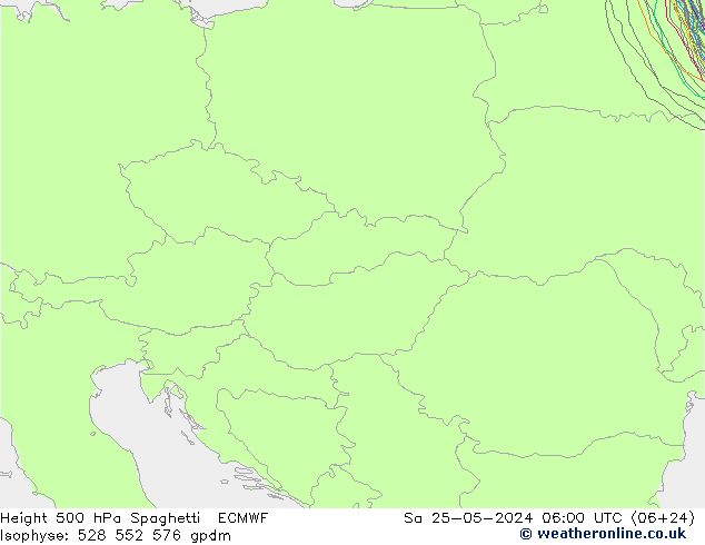 Height 500 hPa Spaghetti ECMWF So 25.05.2024 06 UTC