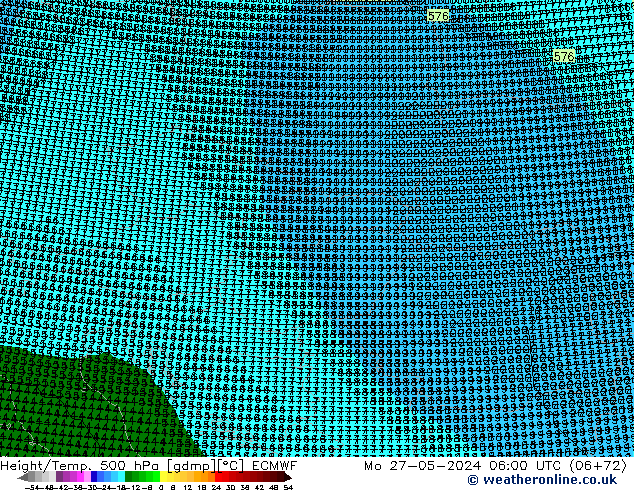 Height/Temp. 500 hPa ECMWF Mo 27.05.2024 06 UTC