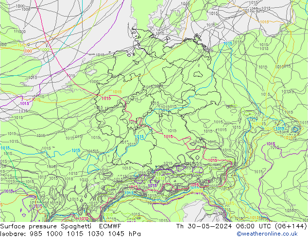 Atmosférický tlak Spaghetti ECMWF Čt 30.05.2024 06 UTC