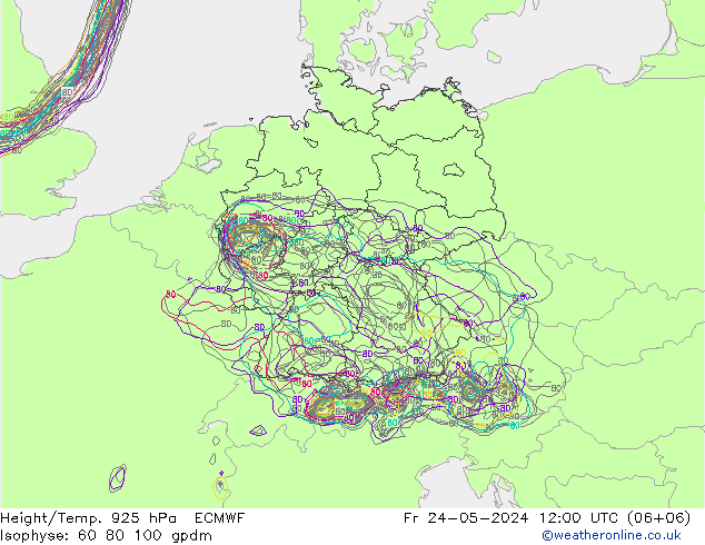 Height/Temp. 925 hPa ECMWF Fr 24.05.2024 12 UTC