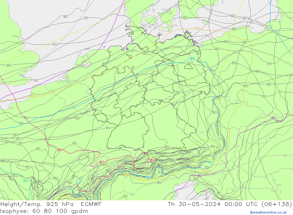 Height/Temp. 925 hPa ECMWF gio 30.05.2024 00 UTC