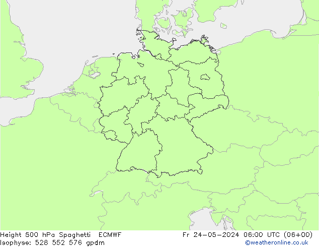 Hoogte 500 hPa Spaghetti ECMWF vr 24.05.2024 06 UTC