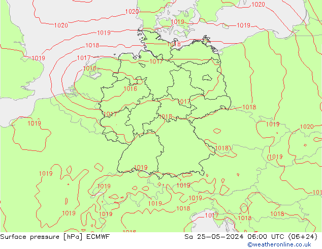 Surface pressure ECMWF Sa 25.05.2024 06 UTC