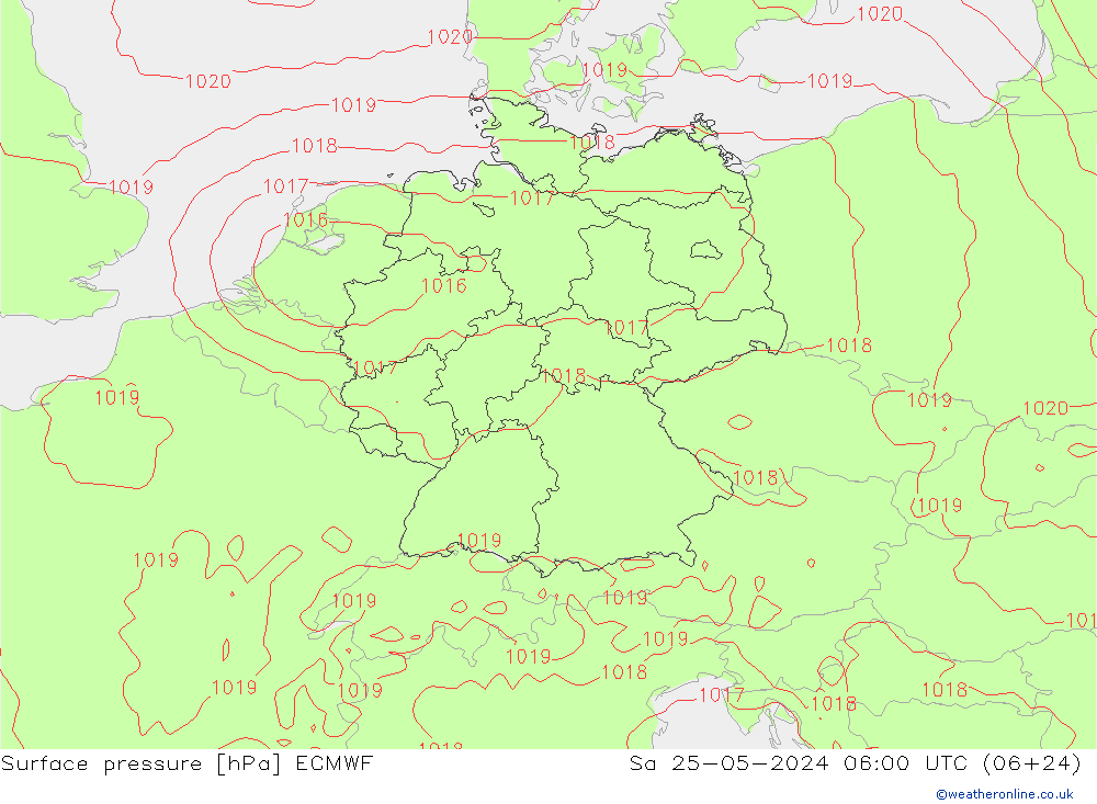 Bodendruck ECMWF Sa 25.05.2024 06 UTC