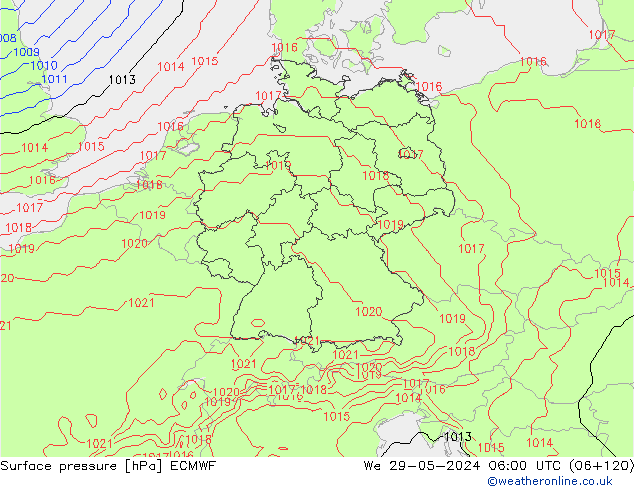 pressão do solo ECMWF Qua 29.05.2024 06 UTC