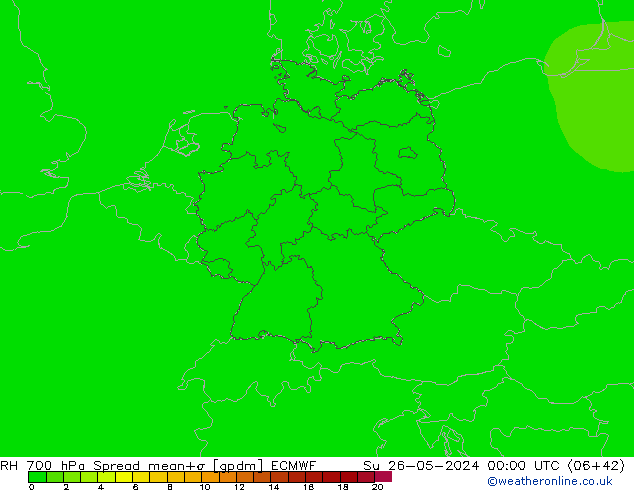 Humidité rel. 700 hPa Spread ECMWF dim 26.05.2024 00 UTC