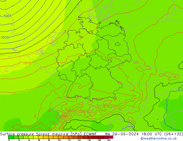 Atmosférický tlak Spread ECMWF St 29.05.2024 18 UTC