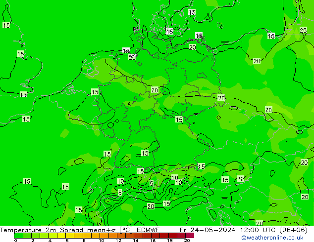 Temperaturkarte Spread ECMWF Fr 24.05.2024 12 UTC