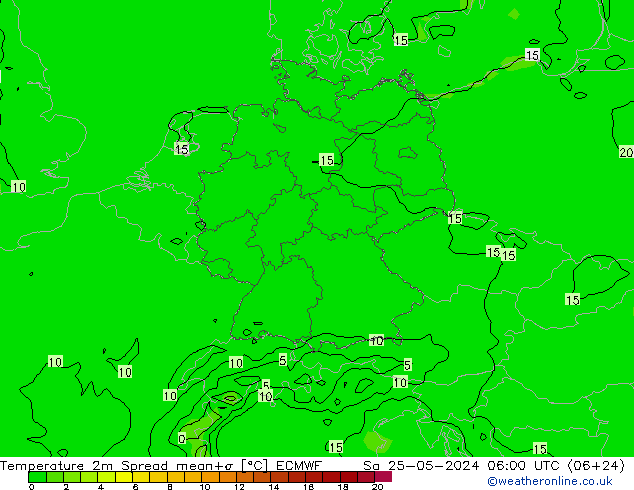Temperaturkarte Spread ECMWF Sa 25.05.2024 06 UTC