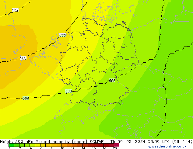 Height 500 hPa Spread ECMWF czw. 30.05.2024 06 UTC