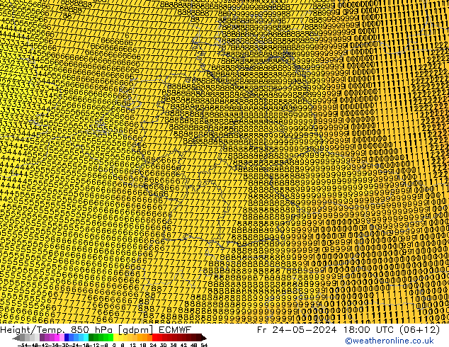 Hoogte/Temp. 850 hPa ECMWF vr 24.05.2024 18 UTC