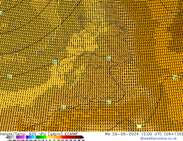 Height/Temp. 925 hPa ECMWF We 29.05.2024 12 UTC