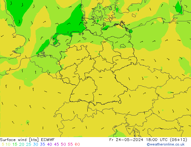 Vento 10 m ECMWF ven 24.05.2024 18 UTC