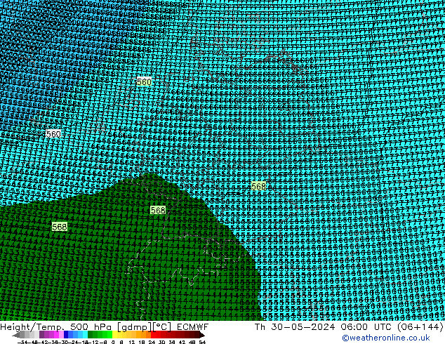 Geop./Temp. 500 hPa ECMWF jue 30.05.2024 06 UTC