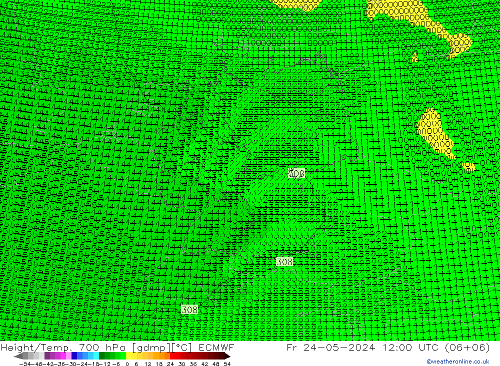 Height/Temp. 700 hPa ECMWF Fr 24.05.2024 12 UTC