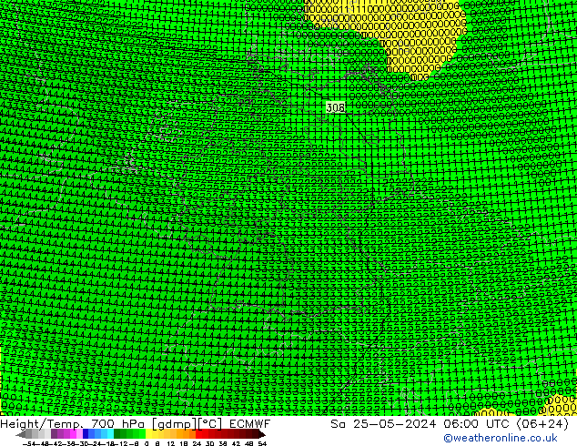 Height/Temp. 700 hPa ECMWF Sa 25.05.2024 06 UTC