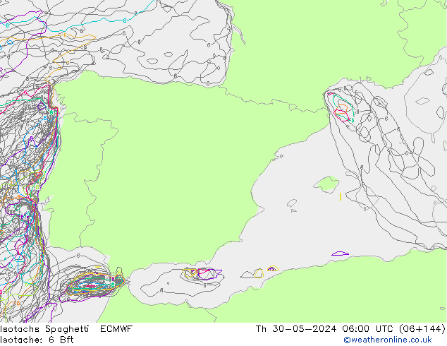 Isotachs Spaghetti ECMWF gio 30.05.2024 06 UTC